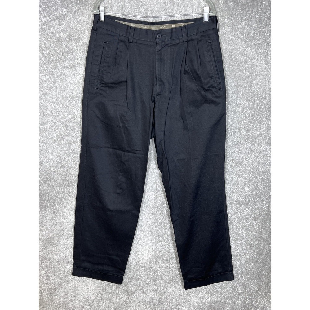 Savane Pleated Front Dress Pants Mens Size 34x30 Black Cotton Cuffed Hem Pockets